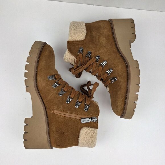 Blondo Waterproof Lace-Up Suede Ankle Boots W/ Faux Shearling Lining Tan Size 7 - Picture 5 of 15